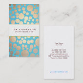 Carte De Visite Linge turquoise et Cercles d'or Look Salon de beau (Devant / Derrière)