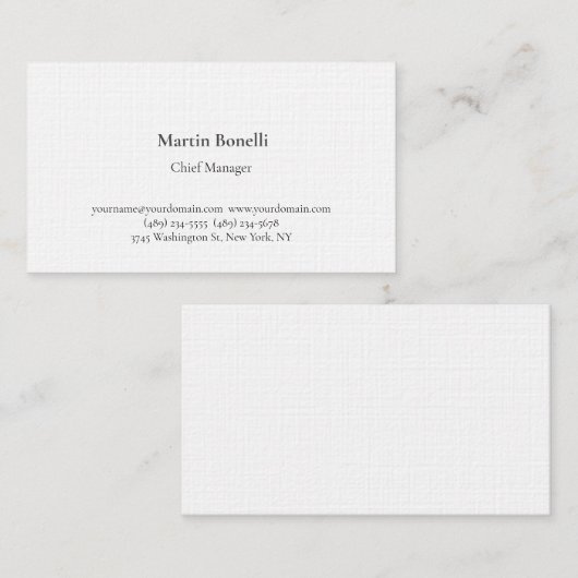 Carte De Visite Linge Unique Classique Simple Blanc (Devant / Derrière)