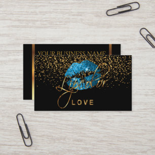 Carte De Visite Lipcolor Love with Gold Confetti & Light Blue Lips