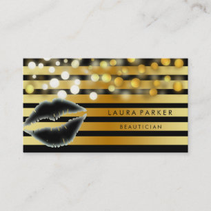 Carte De Visite Lips Gold Black Stripes maquillage Artiste Beautic