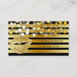 Carte De Visite Lips Gold Black Stripes maquillage Artiste Beautic