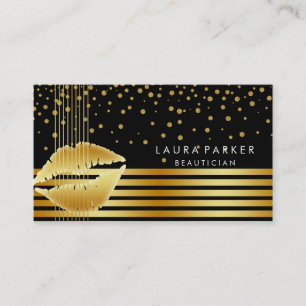 Carte De Visite Lips Gold Black Stripes maquillage Artiste Beautic