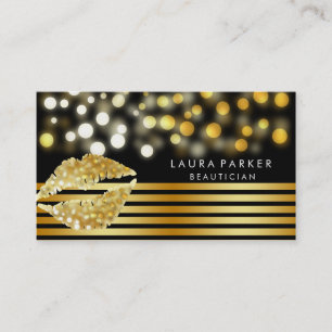 Carte De Visite Lips Gold Black Stripes maquillage Artiste Beautic