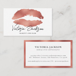 Carte De Visite Lips rose Gold Foil Moderne Elégant Beauté Blanche