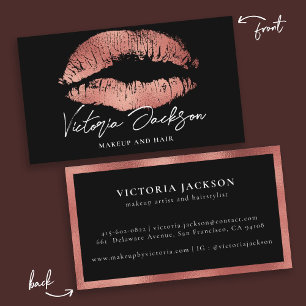 Carte De Visite Lips rose Gold Foil Moderne Elegant Black Beauté