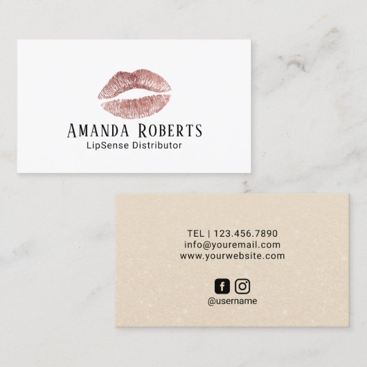 Carte De Visite Lipsense Distributeur Rose Gold Lips Élégant (Devant / Derrière)
