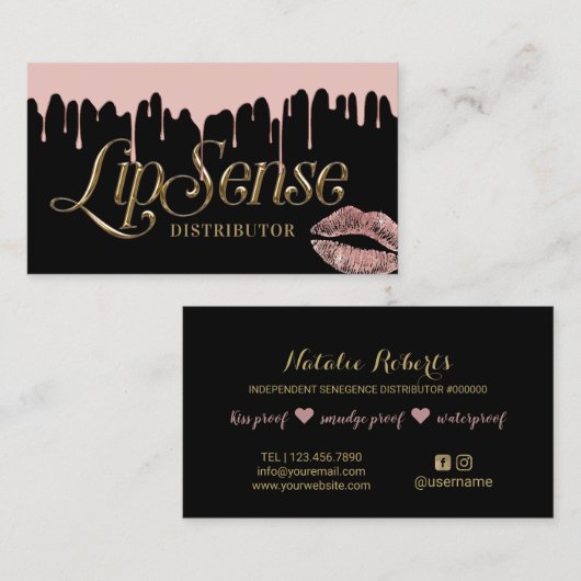 Carte De Visite LipSense Distributor 3D Script Rose Gold Dripping (Devant / Derrière)