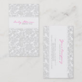 Carte De Visite Liquide blanc ivoire - Damas florales Effet bossé  (Devant / Derrière)