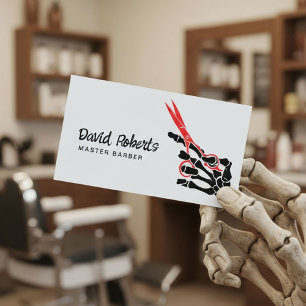 Carte De Visite Liste de cheveux Barber Skeleton Main et ciseau ro