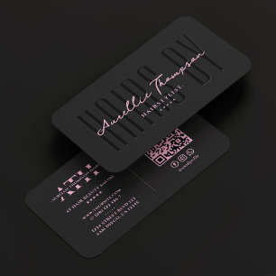 Carte De Visite Liste de cheveux Beauté esthétique noir rose Scrip