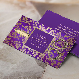 Carte De Visite Liste de cheveux Ciseaux Antique Luxe Purple & Or
