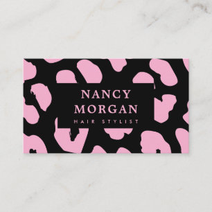 Carte De Visite Liste de cheveux Empreinte de léopard rose Qr Code