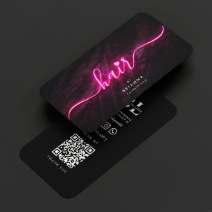 Carte De Visite Liste de cheveux Hairstyliste Neon Pink Script