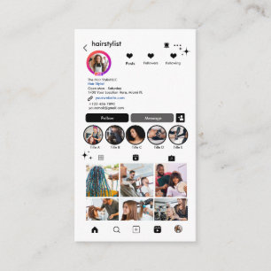 Carte De Visite Liste de cheveux Instagram noir   Analyser pour co