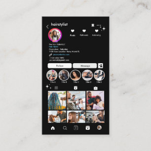 Carte De Visite Liste de cheveux Instagram noir   Analyser pour co