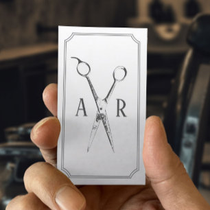 Carte De Visite Liste de cheveux Retro Ciseau Monogramme Logo Plaq