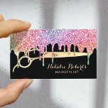 Carte De Visite Liste de cheveux Unicorn Drives Beauté Salon Noir<br><div class="desc">Holographic Unicorn Drips & Gold Scissor Black Beauty Salon Cartes de visite.</div>