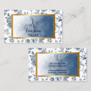 Carte De Visite Liste de cheveux Vintage Blue Floral Salon