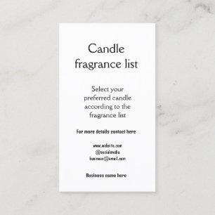 Carte De Visite Liste de parfums de bougies ajouter le nom de l'en