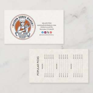 Carte De Visite Liste de prix d'or de traiteur de pâtisserie de bo