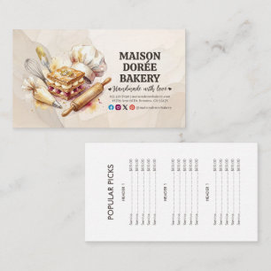 Carte De Visite Liste de prix or de boulangerie pâtisserie traiteu