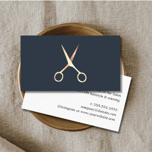 Carte De Visite Liste minimaliste des ciseaux d'or Blue Faux