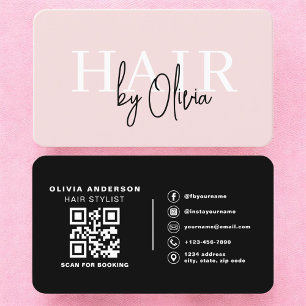 Carte De Visite Liste professionnelle de cheveux rose pâle Code QR