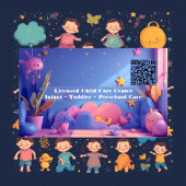 Carte De Visite Little Steps Day Care Code QR Rose Violet Pastel