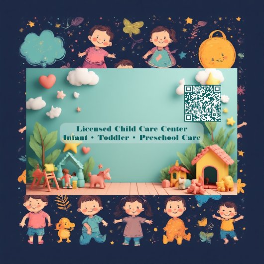 Carte De Visite Little Steps Montessori Day Care QR Code Pastel
