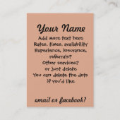 Carte De Visite LittleGirlie faisant le ménage le card_peach (Dos)