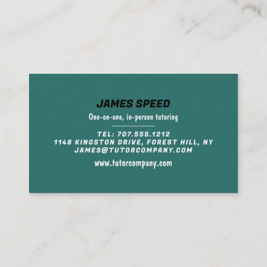 Carte De Visite Livre d'histoire verte, Tutor d'histoire, enseigna (Dos)