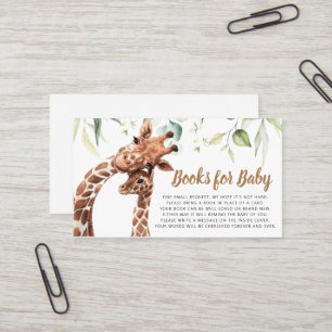 Carte De Visite Livres de Baby shower de Giraffe vertes pour bébé