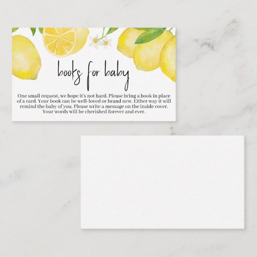 Carte De Visite Livres en Baby shower citron pour bébé (Devant / Derrière)