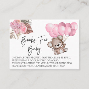 Carte De Visite Livres pour Baby shower Teddy Bear Balloons Boho
