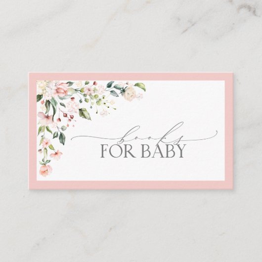 Carte De Visite Livres pour bébé rose Baby shower floral Boîtier (Devant)