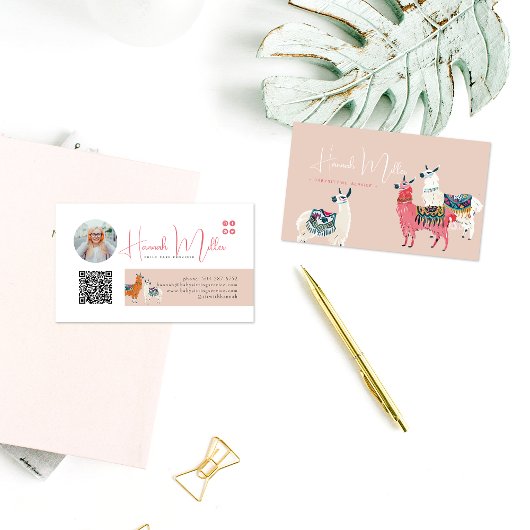Carte De Visite Llamas Mignons Modernes | Code QR Photo