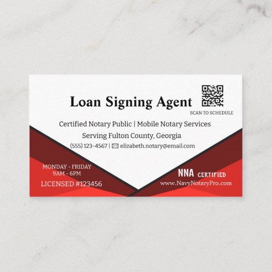 Carte De Visite Loan Signing Agent Notary Card with QR Code (Dos)