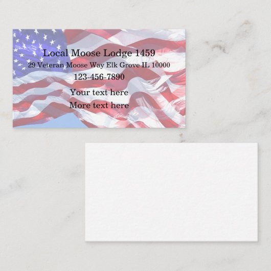 Carte De Visite Locale Moose Lodge Anciens Combattants  (Devant / Derrière)