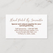 Carte De Visite Location d'approvisionnement d'événements de parti (Dos)