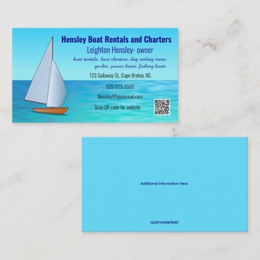 Carte De Visite Location de bateaux et chartes modifiables (Devant / Derrière)