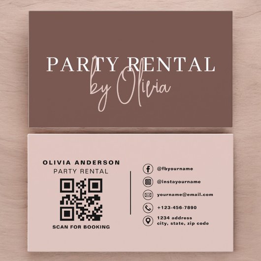 Carte De Visite Location de fête avec code QR Terracotta Moderne