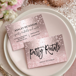 Carte De Visite Location de fête chic et glamour rose gold paillet