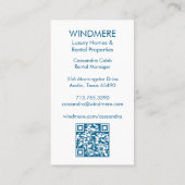 Carte De Visite Location de vacances Agent immobilier Realtor QR C (Dos)