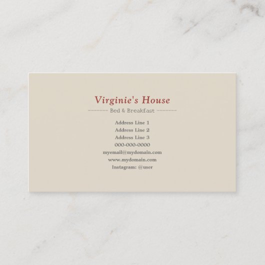 Carte De Visite Location de vacances, Bed & Breakfast (Dos)
