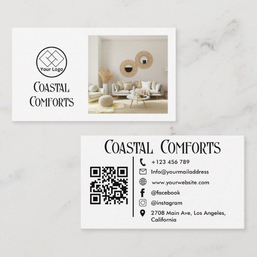 Carte De Visite Location Maison de vacances moderne| Code QR perso (Devant / Derrière)