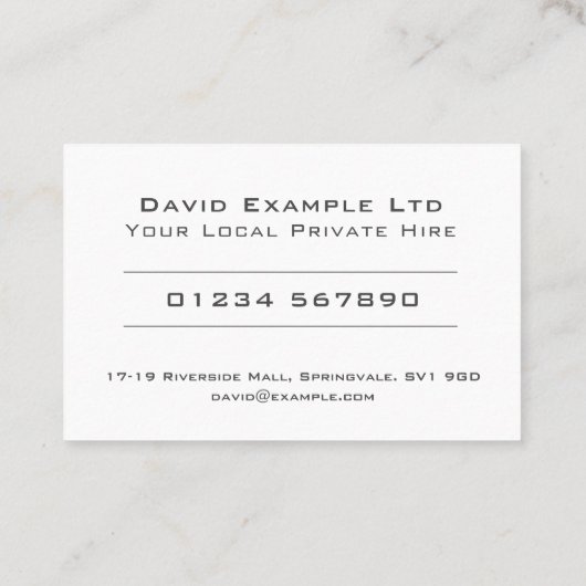 Carte De Visite Location privée Gras & Clear Taxi Design (Dos)