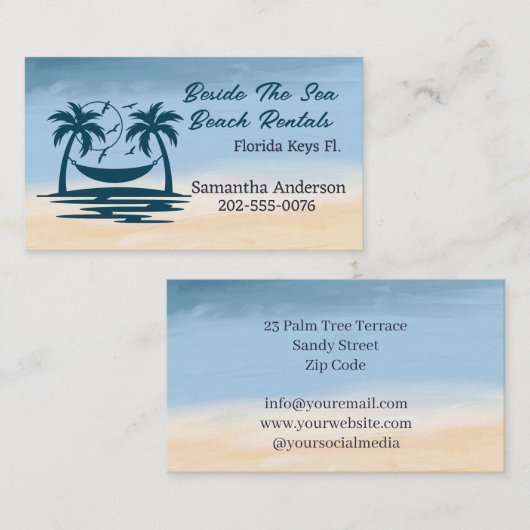 Carte De Visite Location Vacances Plage Palm Tree (Devant / Derrière)
