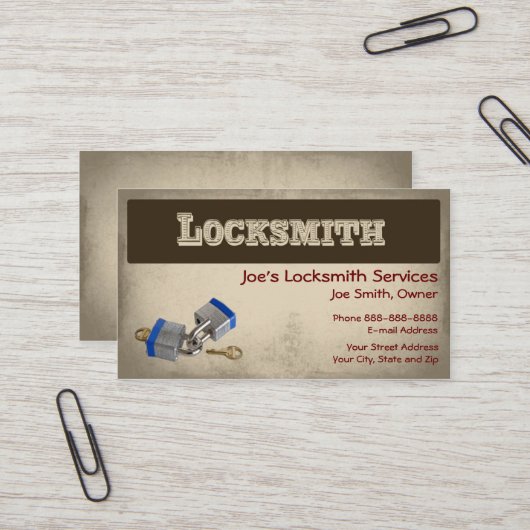 Carte de visite Locksmith (Devant/Arrière en situation)