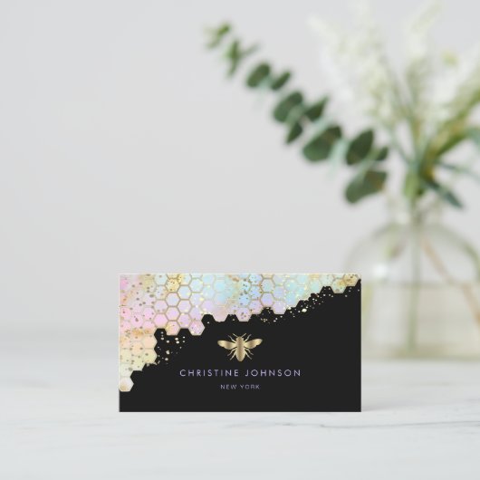 Carte De Visite logo abeille nid d'abeille (Debout devant)