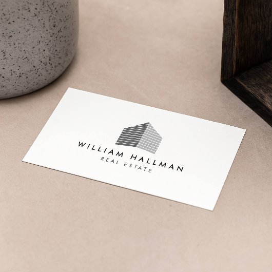 Carte De Visite Logo Abstrait Accueil Gris/Blanc
